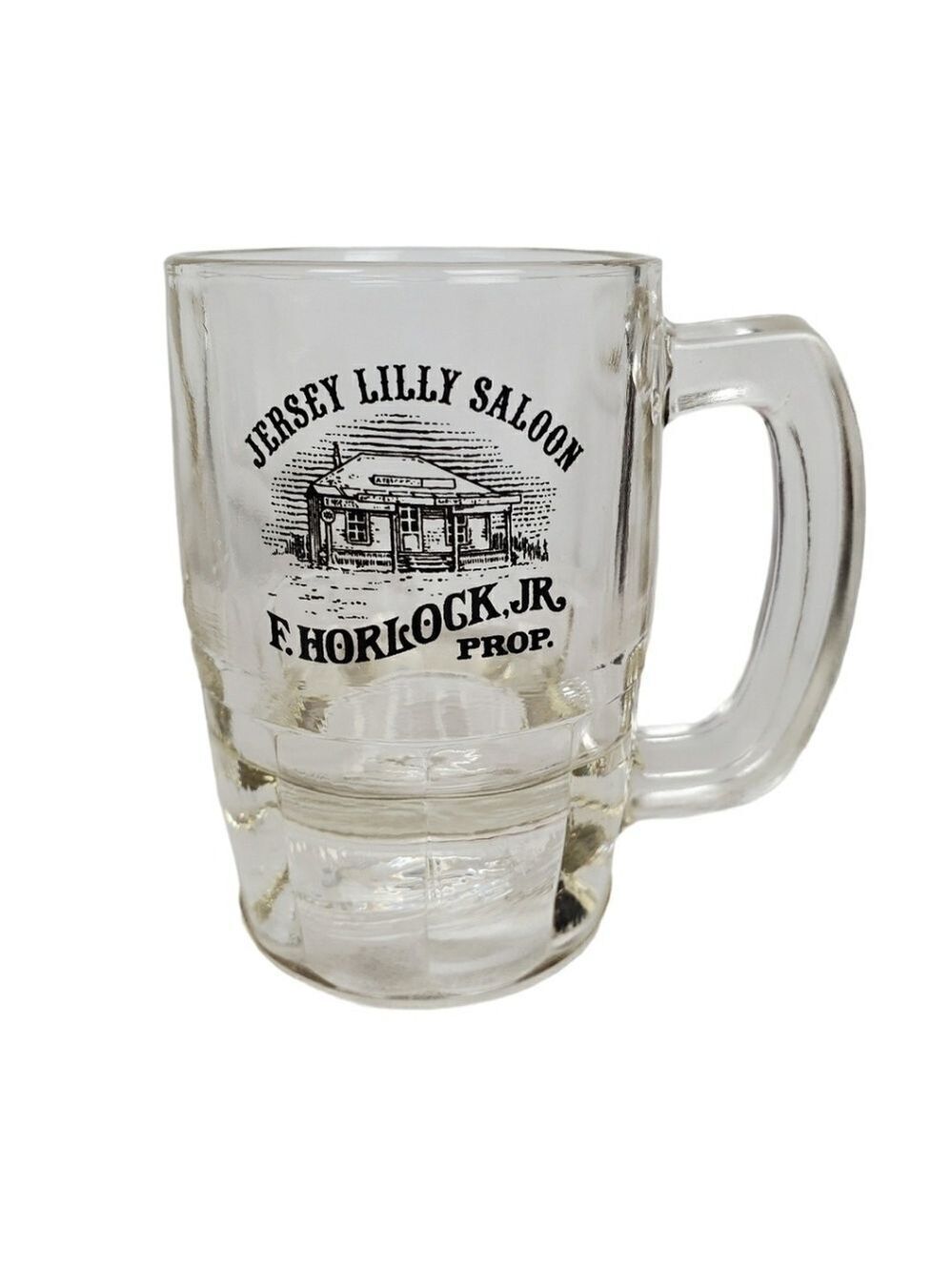 Vtg Jersey Lilly Saloon thick glass beer bar mug F Horlock Jr